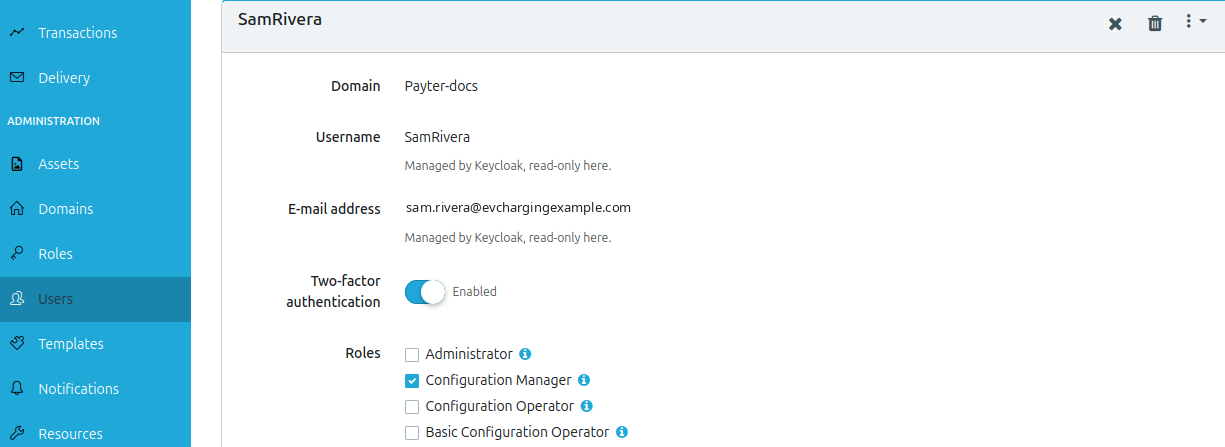 The Two-factor authentication toggle in a user's settings in MyPayter